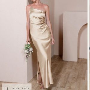Revelry Jade bridesmaid dress in Gold Champagne